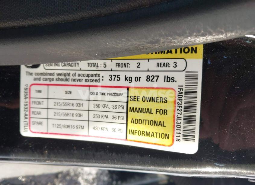 Photo 9 of 2018 Ford Focus SE (VIN 1FADP3F27JL301118)