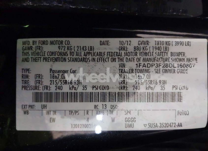 Photo 9 of 2013 Ford Focus SE (VIN 1FADP3F28DL160807)