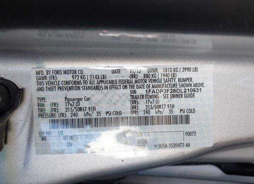 Photo 9 of 2013 Ford Focus SE (VIN 1FADP3F28DL210931)