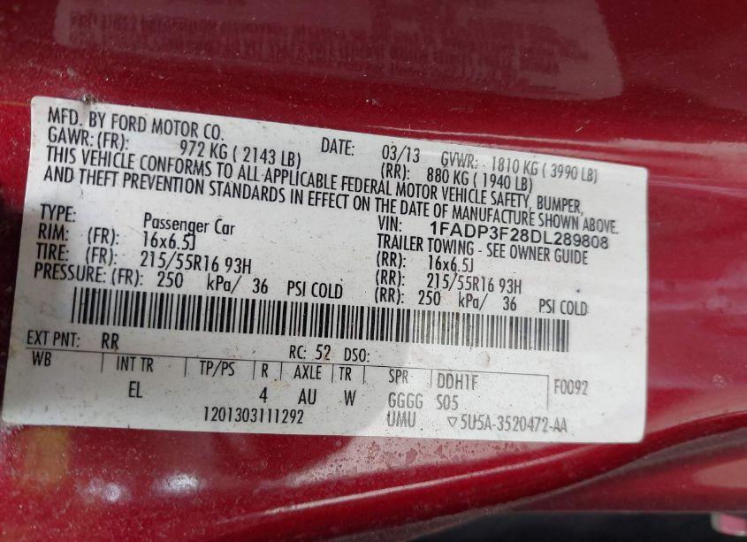 Photo 9 of 2013 Ford Focus SE (VIN 1FADP3F28DL289808)