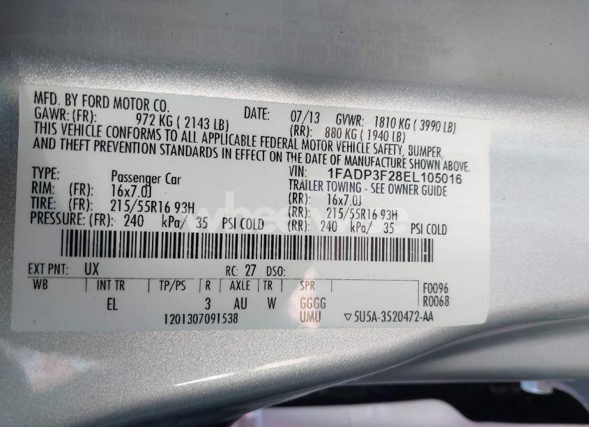 Photo 9 of 2014 Ford Focus SE (VIN 1FADP3F28EL105016)