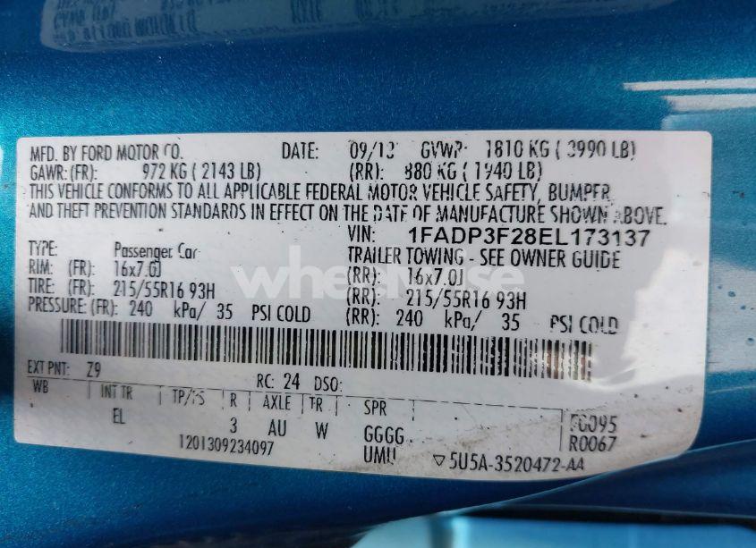 Photo 9 of 2014 Ford Focus SE (VIN 1FADP3F28EL173137)