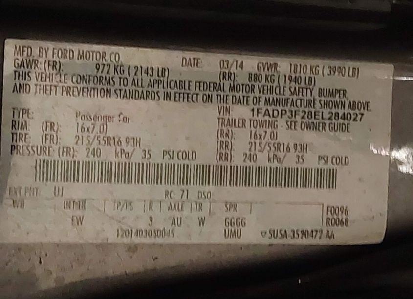 Photo 9 of 2014 Ford Focus SE (VIN 1FADP3F28EL284027)