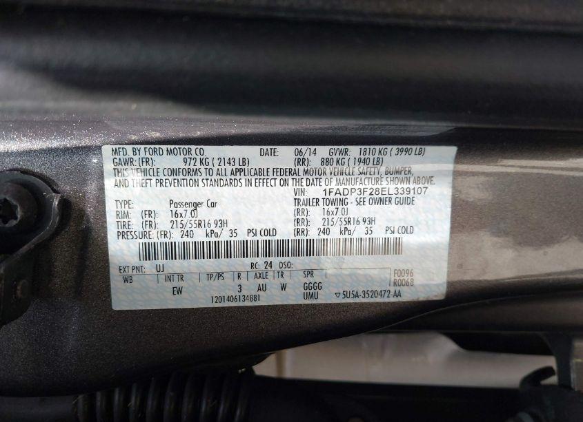 Photo 9 of 2014 Ford Focus SE (VIN 1FADP3F28EL339107)