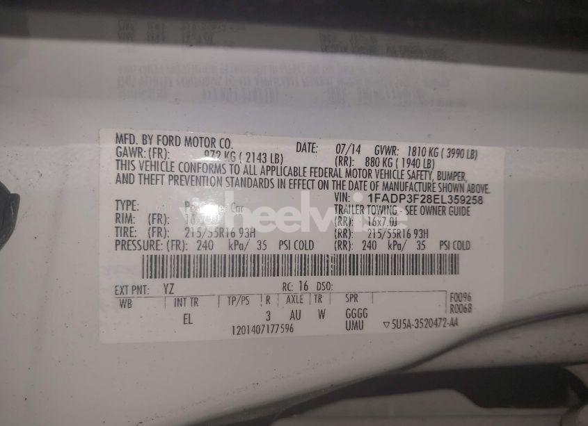 Photo 9 of 2014 Ford Focus SE (VIN 1FADP3F28EL359258)