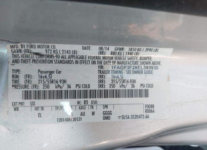 Photo 9 of 2014 Ford Focus SE (VIN 1FADP3F28EL393930)