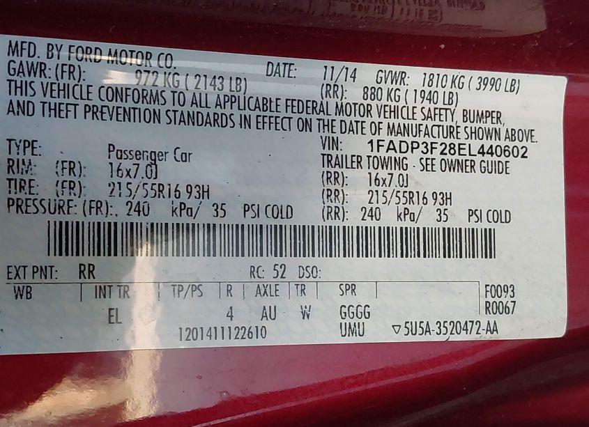 Photo 9 of 2014 Ford Focus SE (VIN 1FADP3F28EL440602)