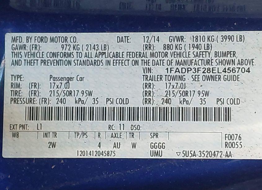 Photo 9 of 2014 Ford Focus SE (VIN 1FADP3F28EL456704)