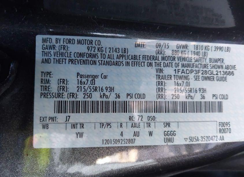 Photo 9 of 2016 Ford Focus SE (VIN 1FADP3F28GL213686)