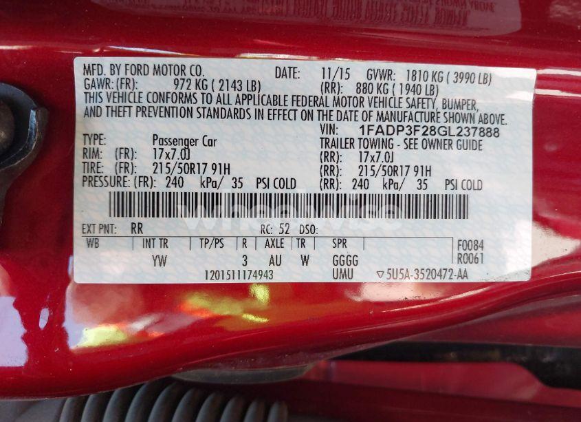 Photo 9 of 2016 Ford Focus SE (VIN 1FADP3F28GL237888)