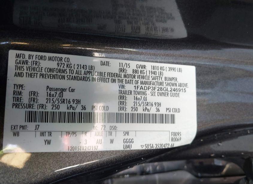 Photo 9 of 2016 Ford Focus SE (VIN 1FADP3F28GL246915)