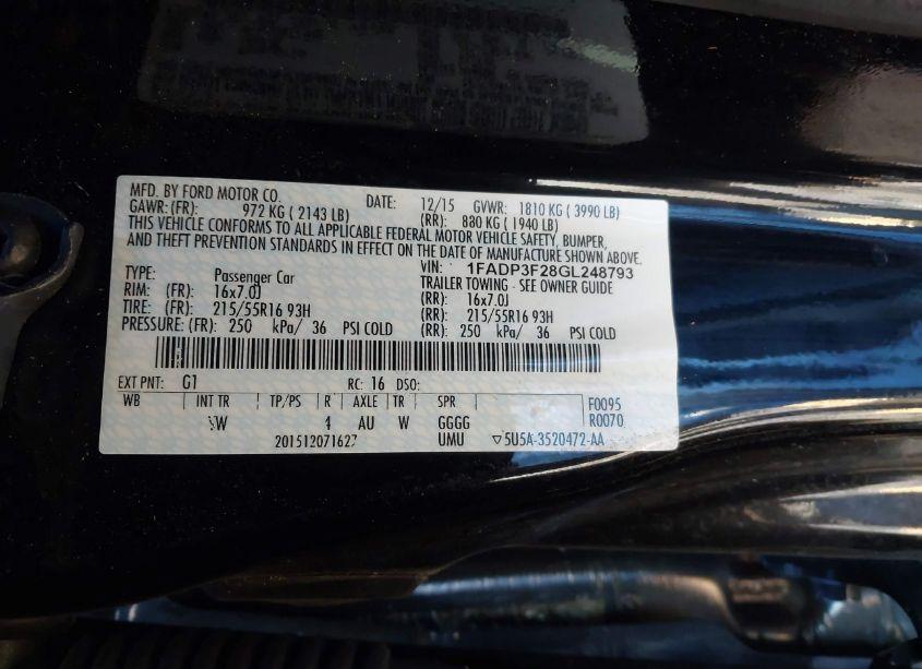 Photo 9 of 2016 Ford Focus SE (VIN 1FADP3F28GL248793)