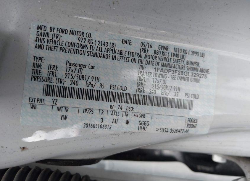 Photo 9 of 2016 Ford Focus SE (VIN 1FADP3F28GL329275)