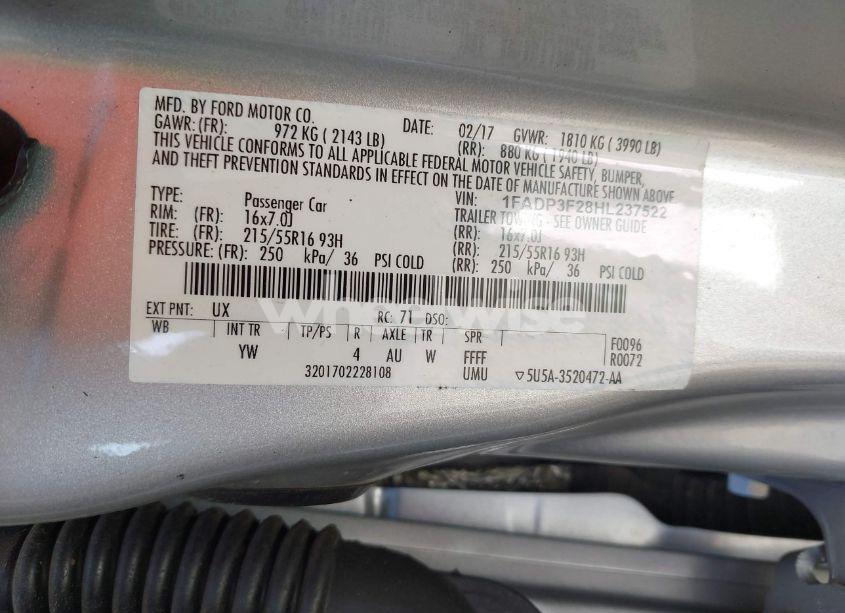 Photo 9 of 2017 Ford Focus SE (VIN 1FADP3F28HL237522)