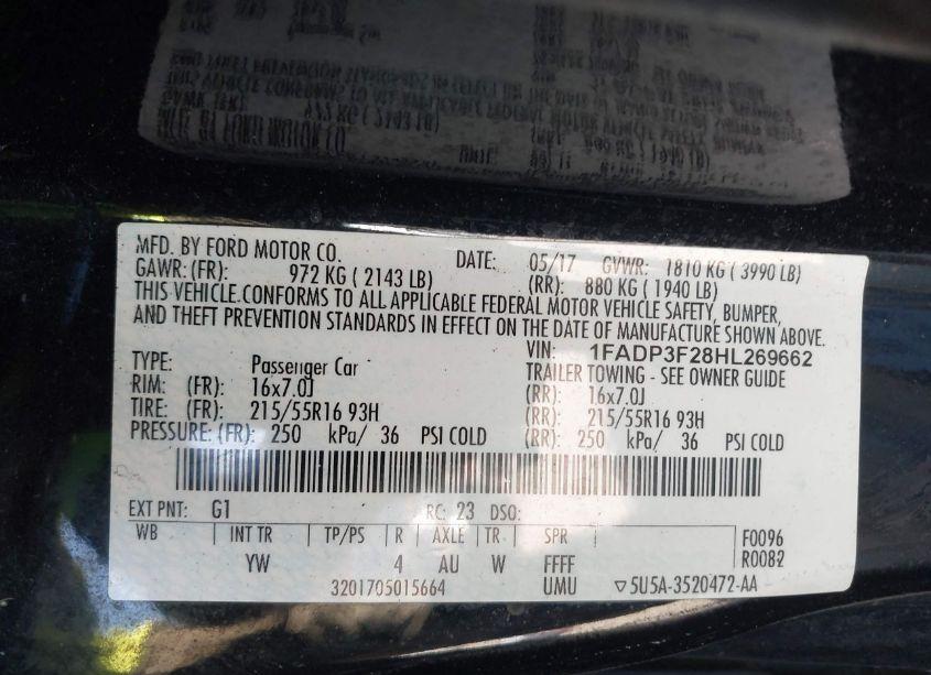 Photo 9 of 2017 Ford Focus SE (VIN 1FADP3F28HL269662)