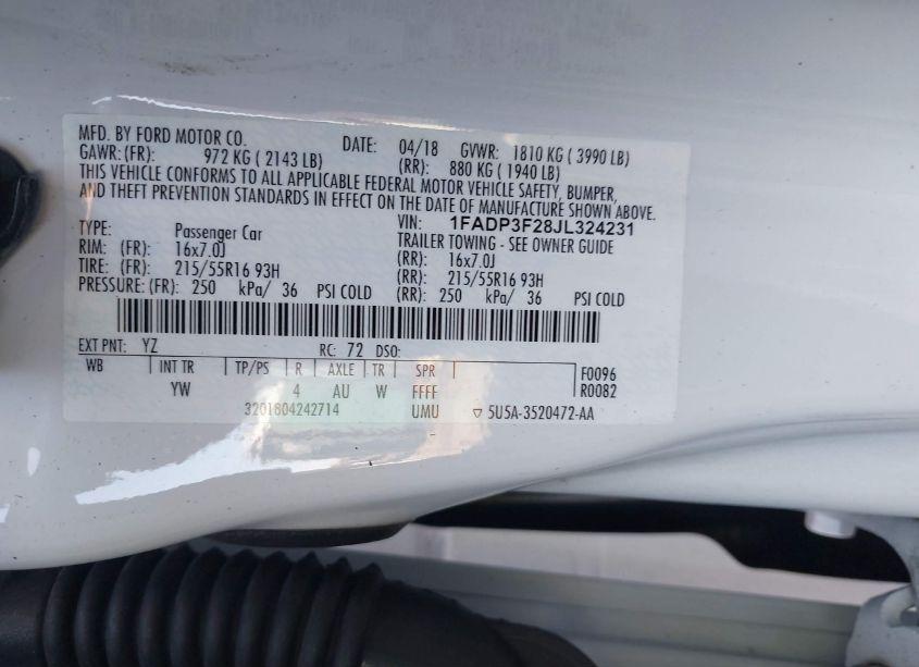 Photo 9 of 2018 Ford Focus SE (VIN 1FADP3F28JL324231)