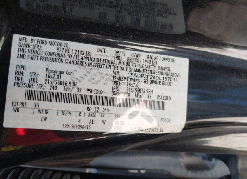 Photo 9 of 2013 Ford Focus SE (VIN 1FADP3F29DL157611)
