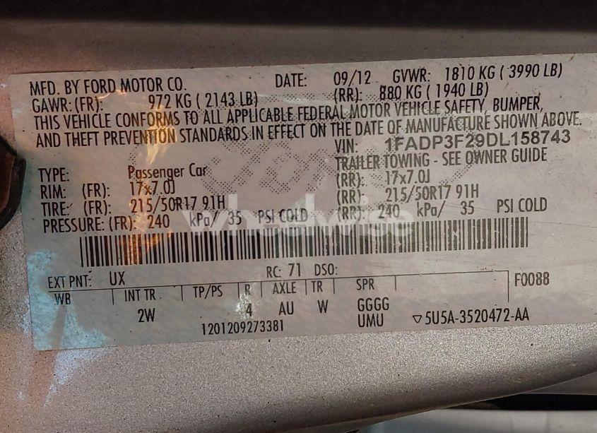 Photo 9 of 2013 Ford Focus SE (VIN 1FADP3F29DL158743)
