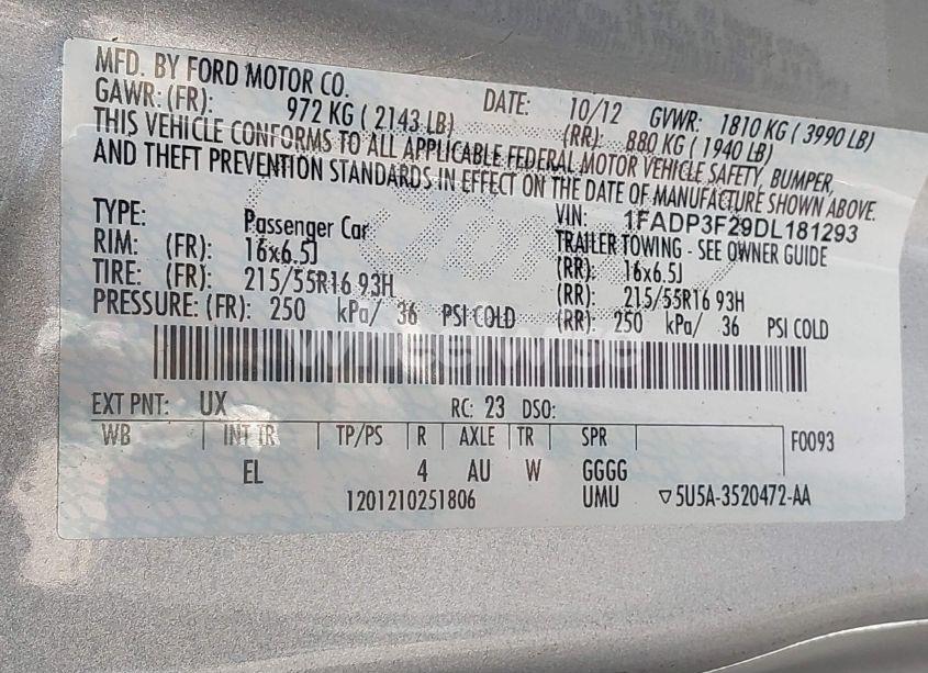 Photo 9 of 2013 Ford Focus SE (VIN 1FADP3F29DL181293)