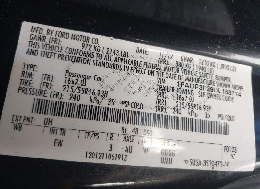 Photo 9 of 2013 Ford Focus SE (VIN 1FADP3F29DL188714)