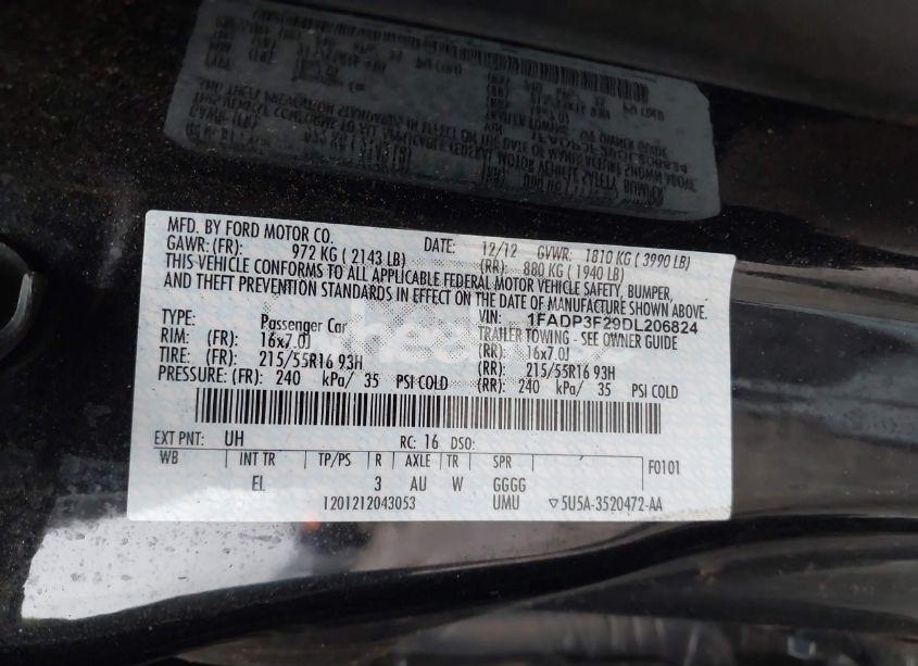 Photo 9 of 2013 Ford Focus SE (VIN 1FADP3F29DL206824)