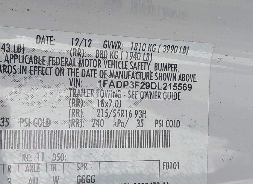 Photo 9 of 2013 Ford Focus SE (VIN 1FADP3F29DL215569)