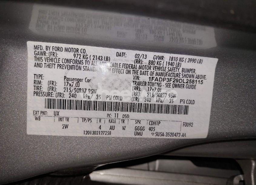 Photo 9 of 2013 Ford Focus SE (VIN 1FADP3F29DL258115)