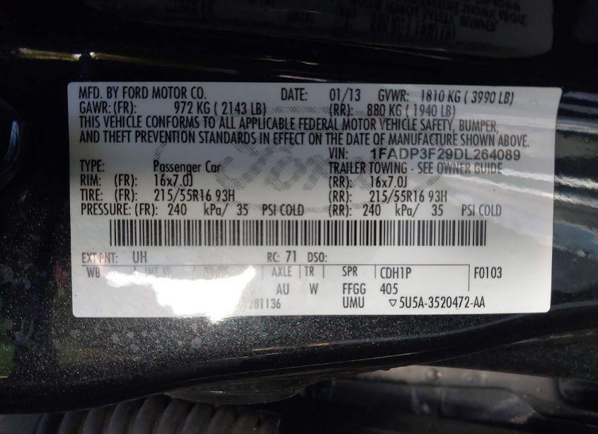 Photo 9 of 2013 Ford Focus SE (VIN 1FADP3F29DL264089)