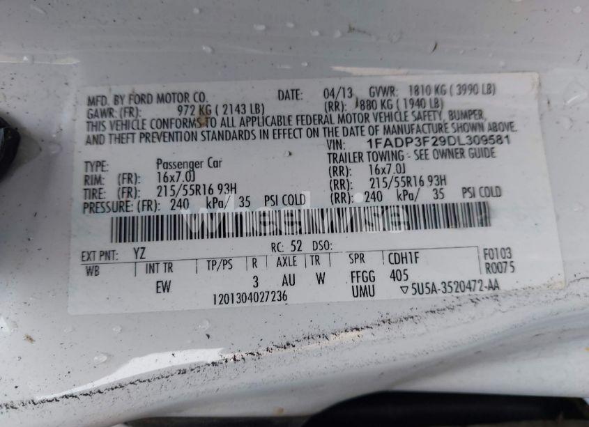 Photo 9 of 2013 Ford Focus SE (VIN 1FADP3F29DL309581)