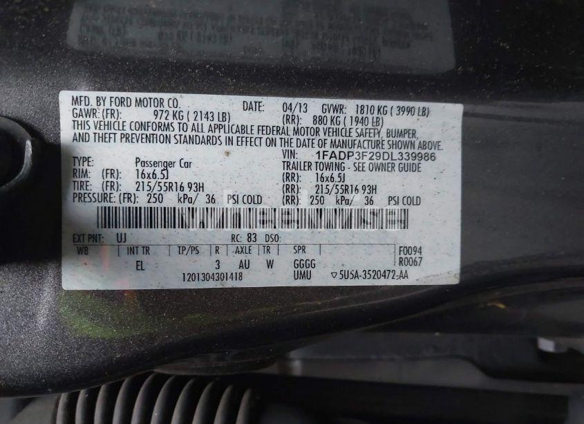 Photo 9 of 2013 Ford Focus SE (VIN 1FADP3F29DL339986)