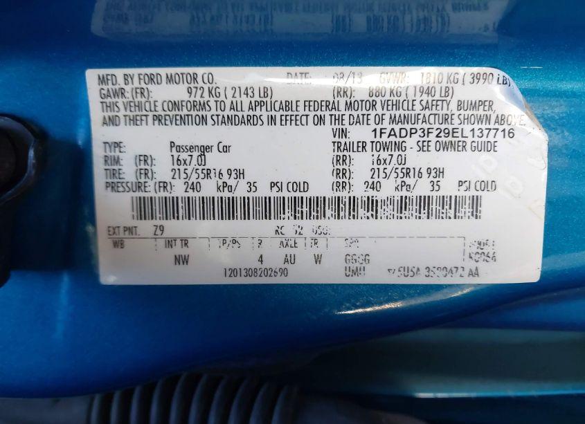 Photo 9 of 2014 Ford Focus SE (VIN 1FADP3F29EL137716)