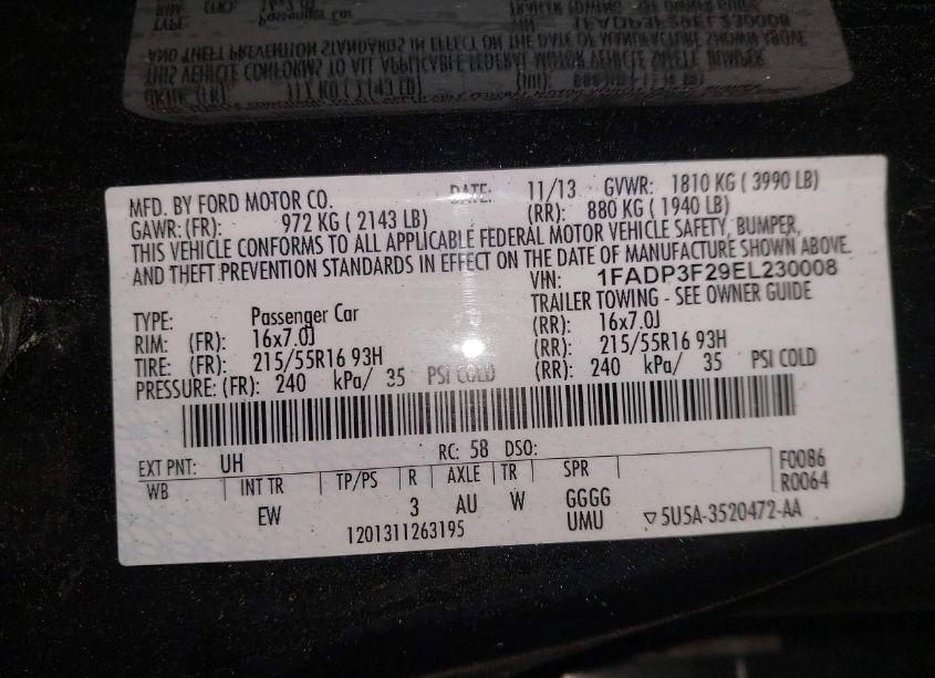 Photo 9 of 2014 Ford Focus SE (VIN 1FADP3F29EL230008)