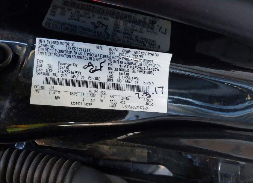 Photo 9 of 2014 Ford Focus SE (VIN 1FADP3F29EL244278)