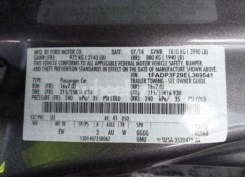 Photo 9 of 2014 Ford Focus SE (VIN 1FADP3F29EL369541)