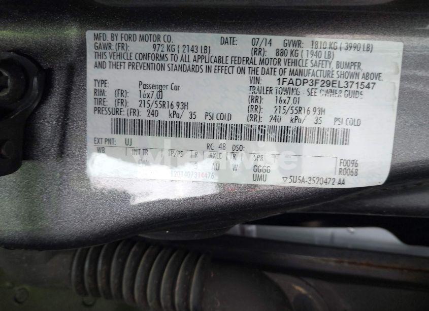 Photo 9 of 2014 Ford Focus SE (VIN 1FADP3F29EL371547)