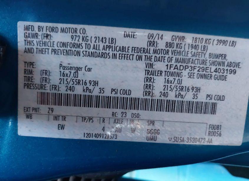 Photo 9 of 2014 Ford Focus SE (VIN 1FADP3F29EL403199)