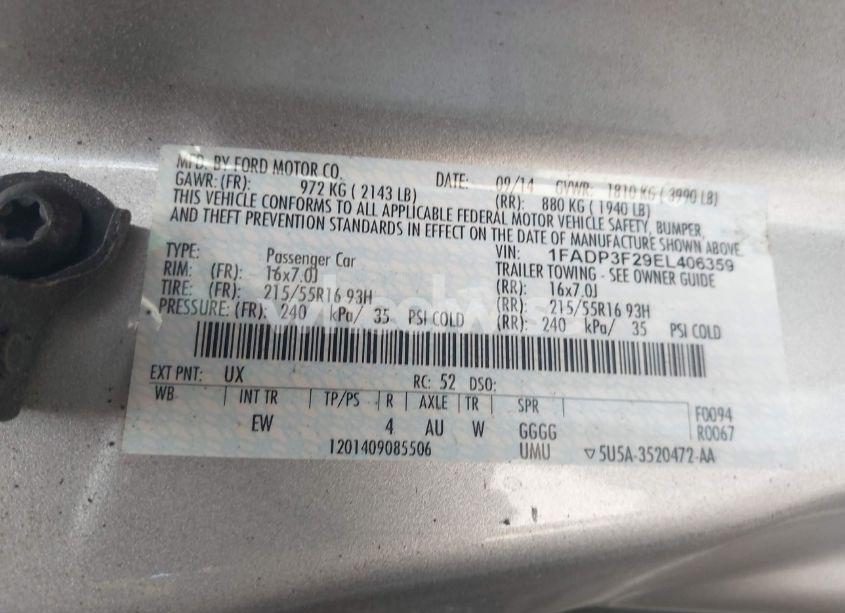 Photo 9 of 2014 Ford Focus SE (VIN 1FADP3F29EL406359)