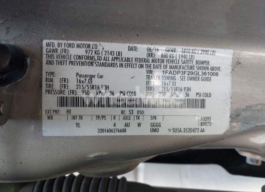 Photo 9 of 2016 Ford Focus SE (VIN 1FADP3F29GL361006)