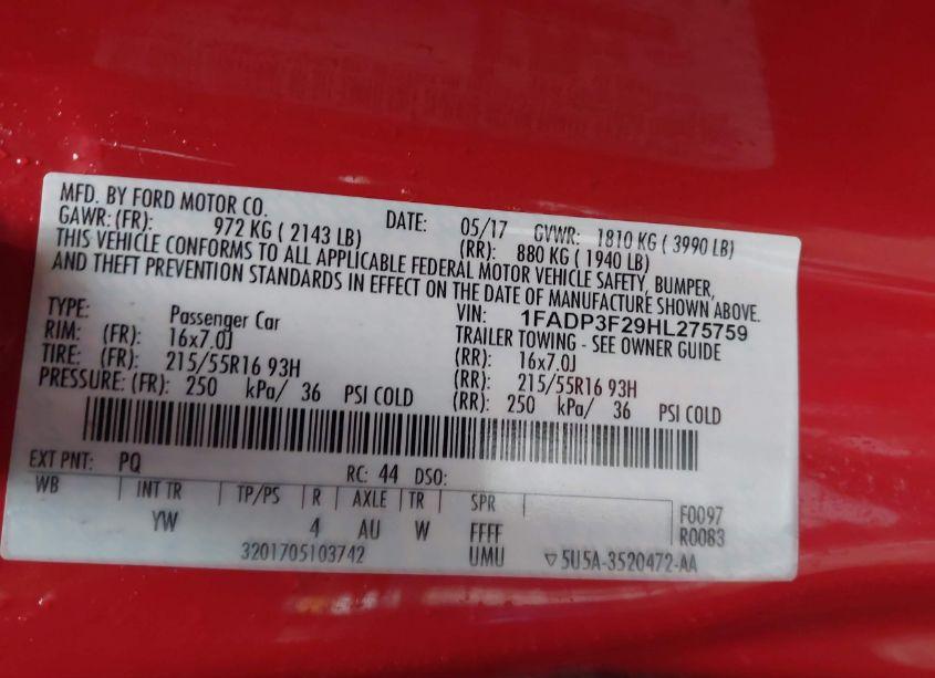 Photo 9 of 2017 Ford Focus SE (VIN 1FADP3F29HL275759)