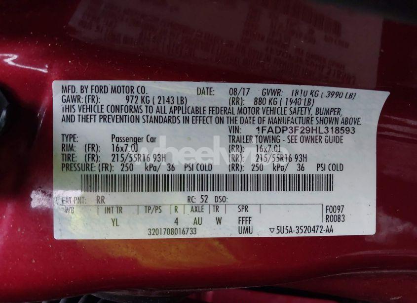 Photo 9 of 2017 Ford Focus SE (VIN 1FADP3F29HL318593)