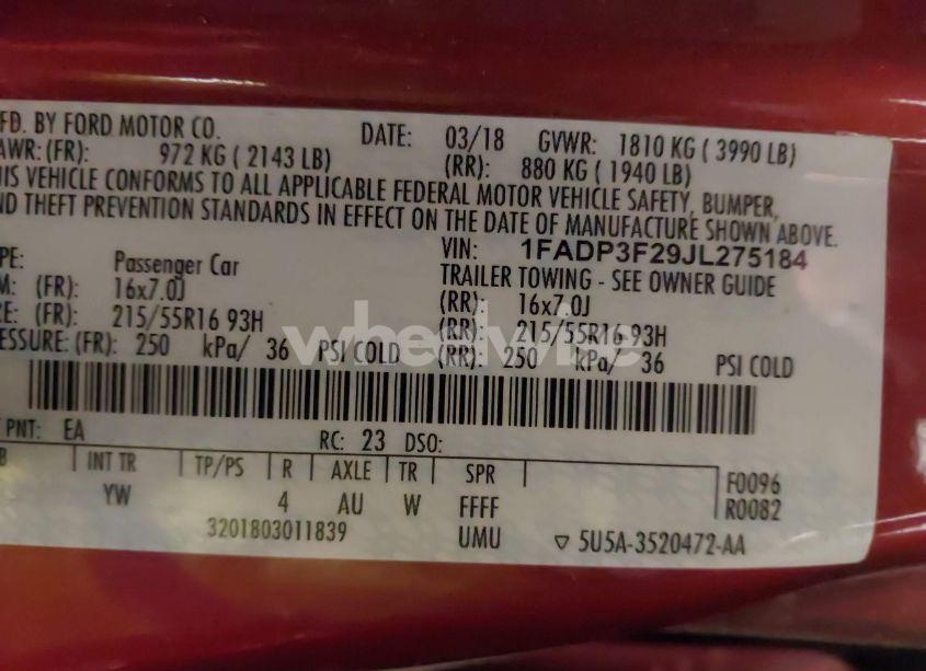 Photo 9 of 2018 Ford Focus SE (VIN 1FADP3F29JL275184)