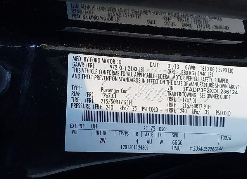 Photo 9 of 2013 Ford Focus SE (VIN 1FADP3F2XDL236124)