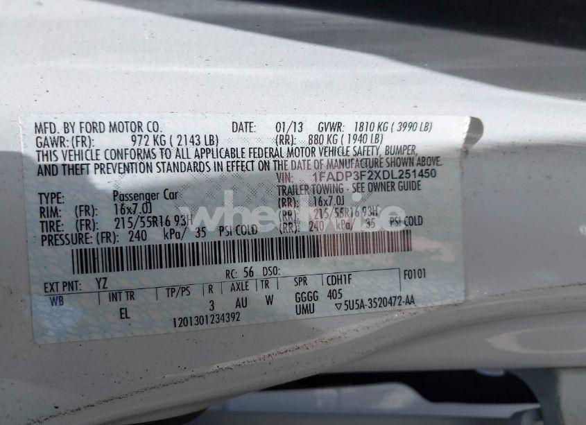 Photo 9 of 2013 Ford Focus SE (VIN 1FADP3F2XDL251450)