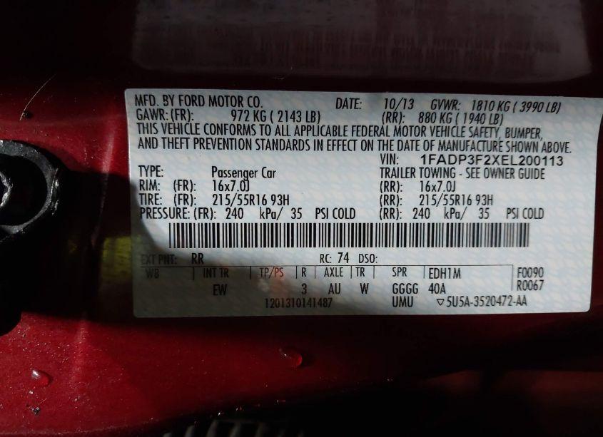 Photo 9 of 2014 Ford Focus SE (VIN 1FADP3F2XEL200113)