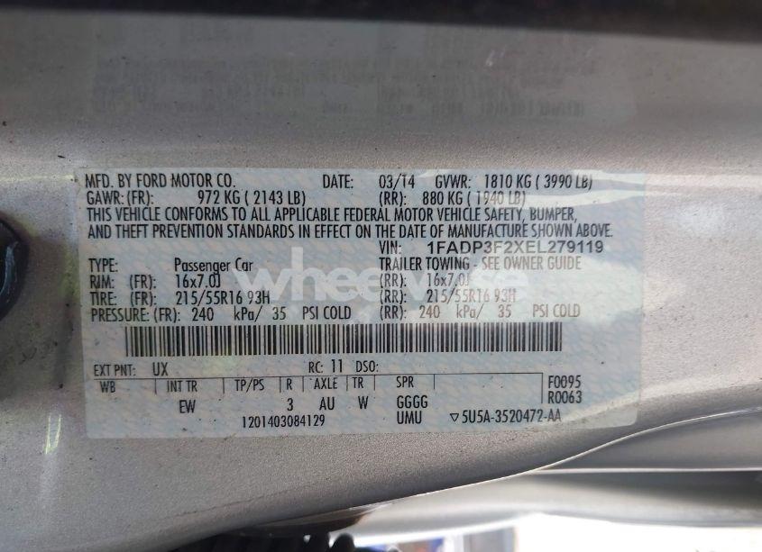 Photo 9 of 2014 Ford Focus SE (VIN 1FADP3F2XEL279119)