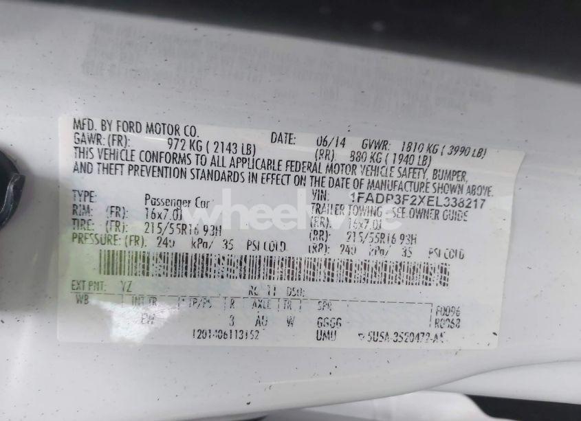 Photo 9 of 2014 Ford Focus SE (VIN 1FADP3F2XEL338217)