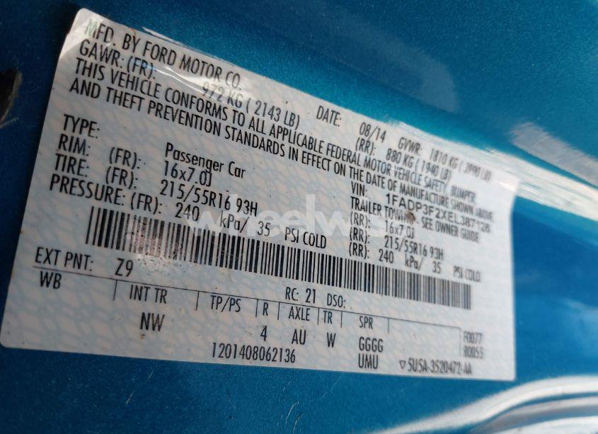 Photo 9 of 2014 Ford Focus SE (VIN 1FADP3F2XEL387126)