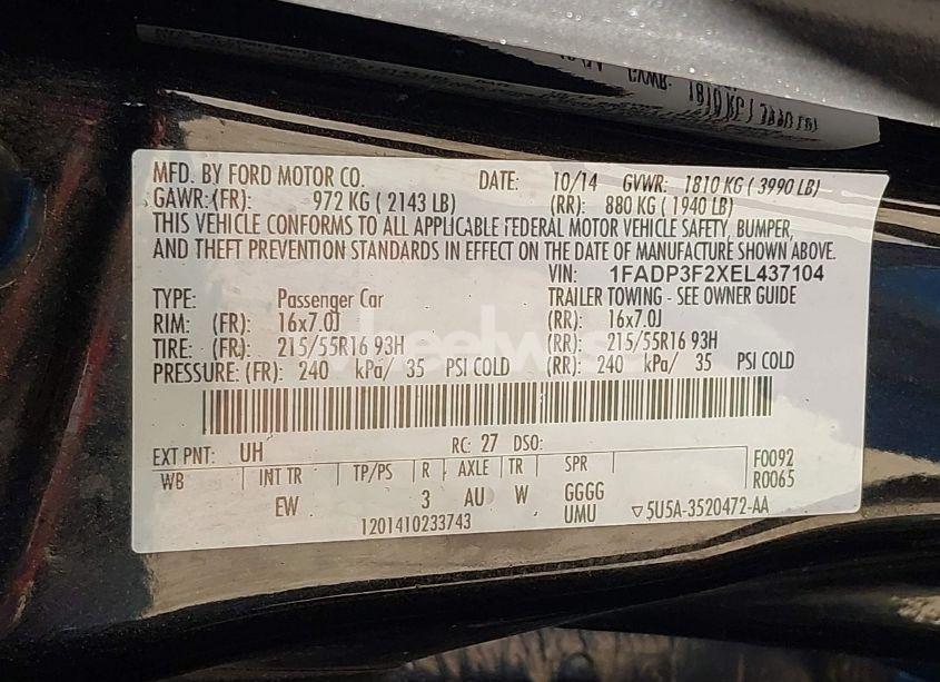 Photo 9 of 2014 Ford Focus SE (VIN 1FADP3F2XEL437104)