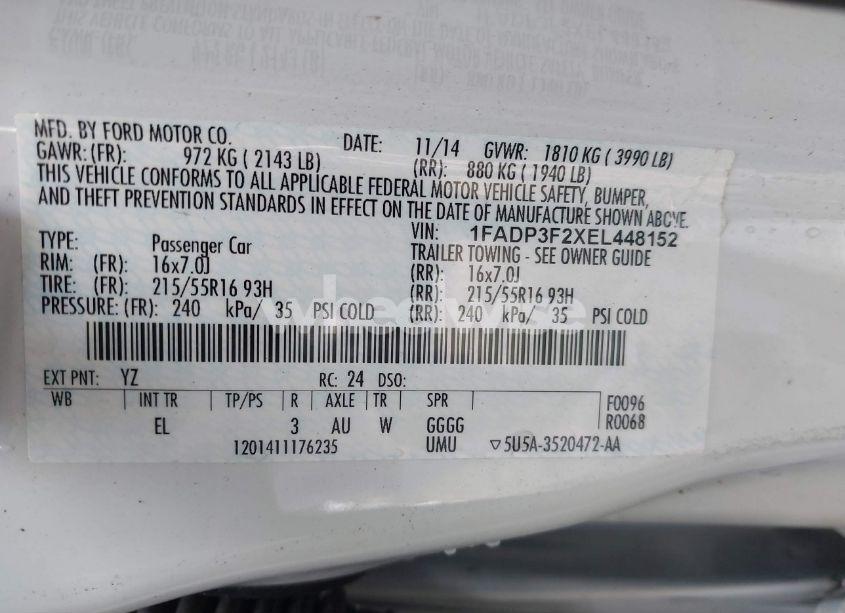 Photo 9 of 2014 Ford Focus SE (VIN 1FADP3F2XEL448152)