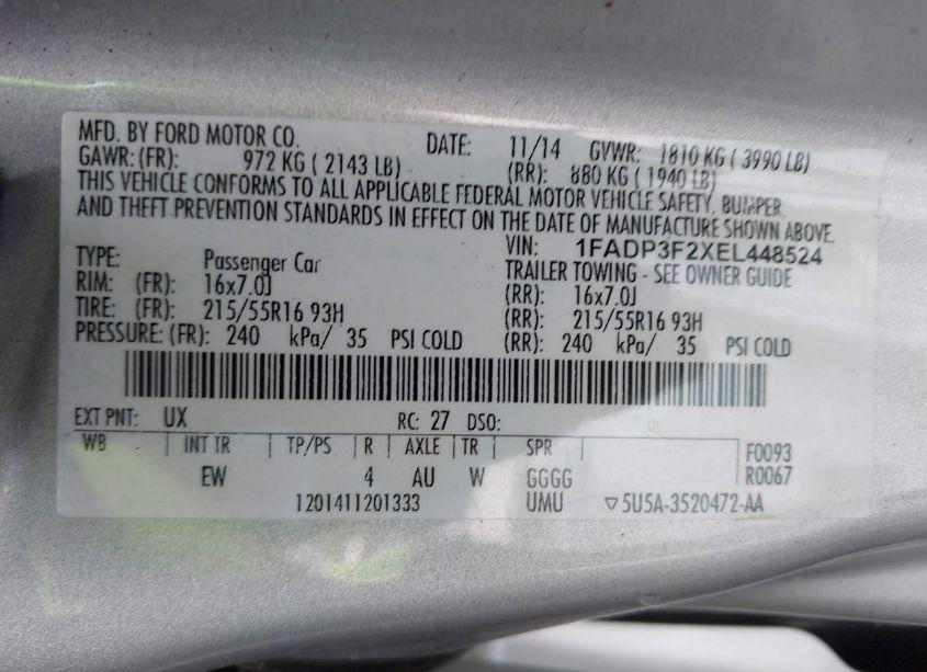 Photo 9 of 2014 Ford Focus SE (VIN 1FADP3F2XEL448524)
